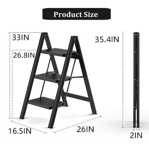 3 Step Ladder Carbon Steel with Anti-Slip Pedal Lightweight Foldable Stepping Stool ladder
